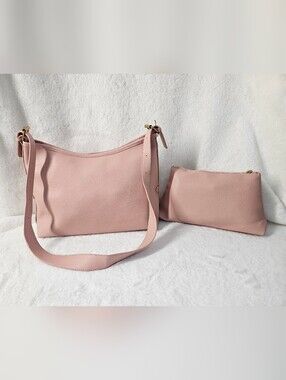 NWOT Faux Leather Light Pink Shoulder Bag And Cosmetic Bag